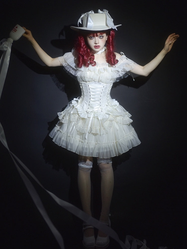 Lolita Lace-up Boned Corset White Details Gothic