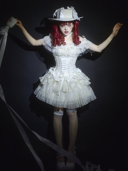 Lolita Lace-up Boned Corset White Details Gothic