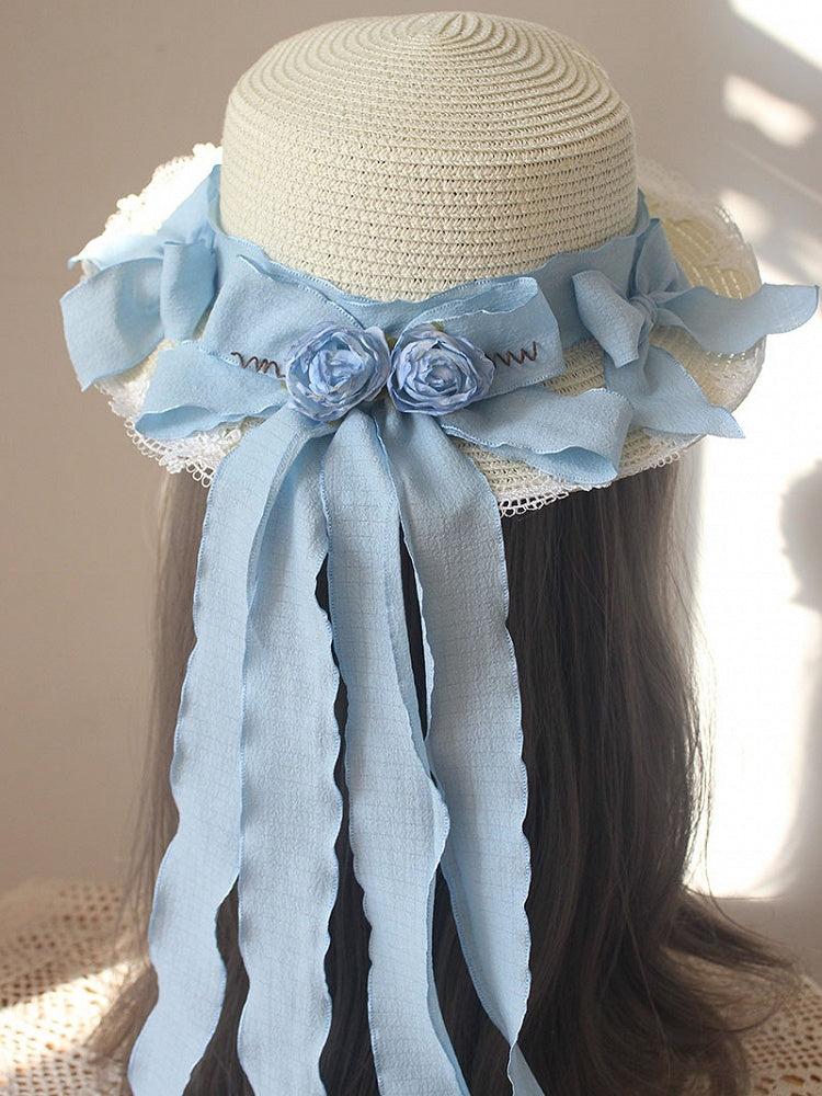 Lace Trim Floral Straw Hat