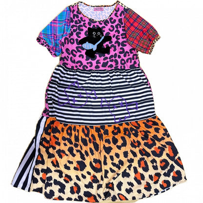 Ärmeldruck Rosa Puff Leopard Gyaru Modekleid