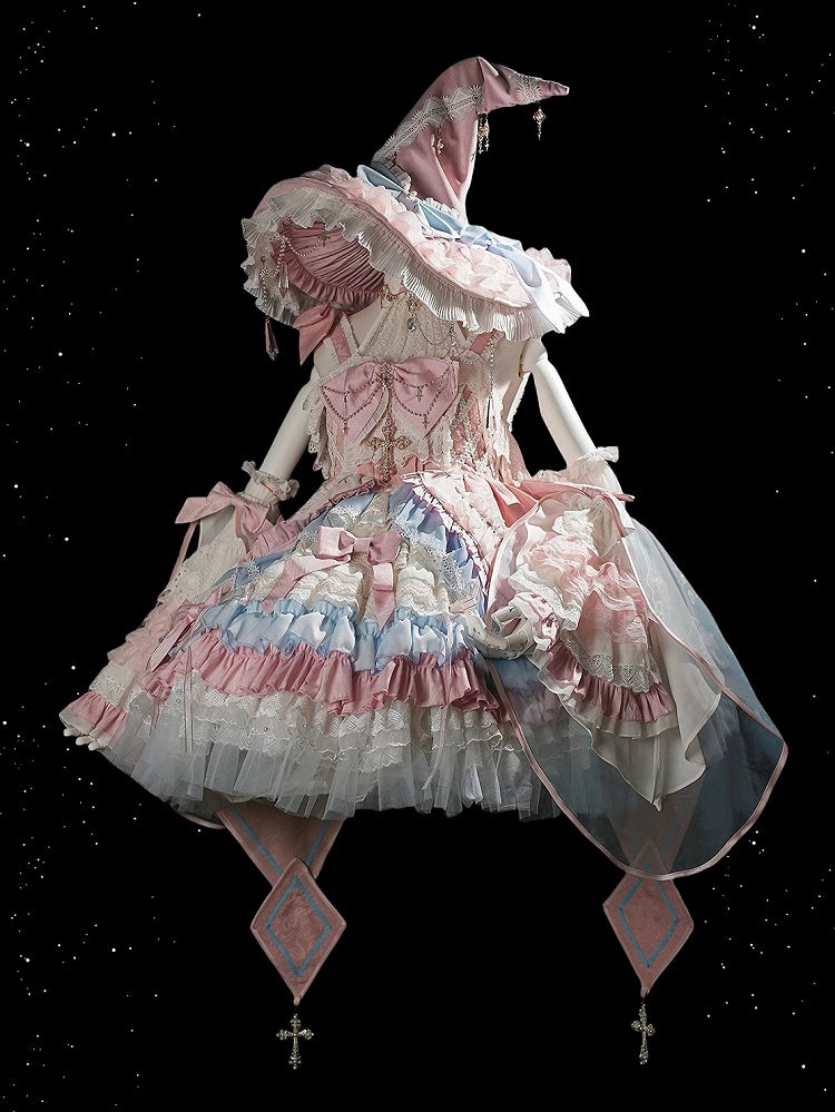 Pink and Blue High Waist Sweet Witchy Dress Lolita Jumper Skirt Full Set