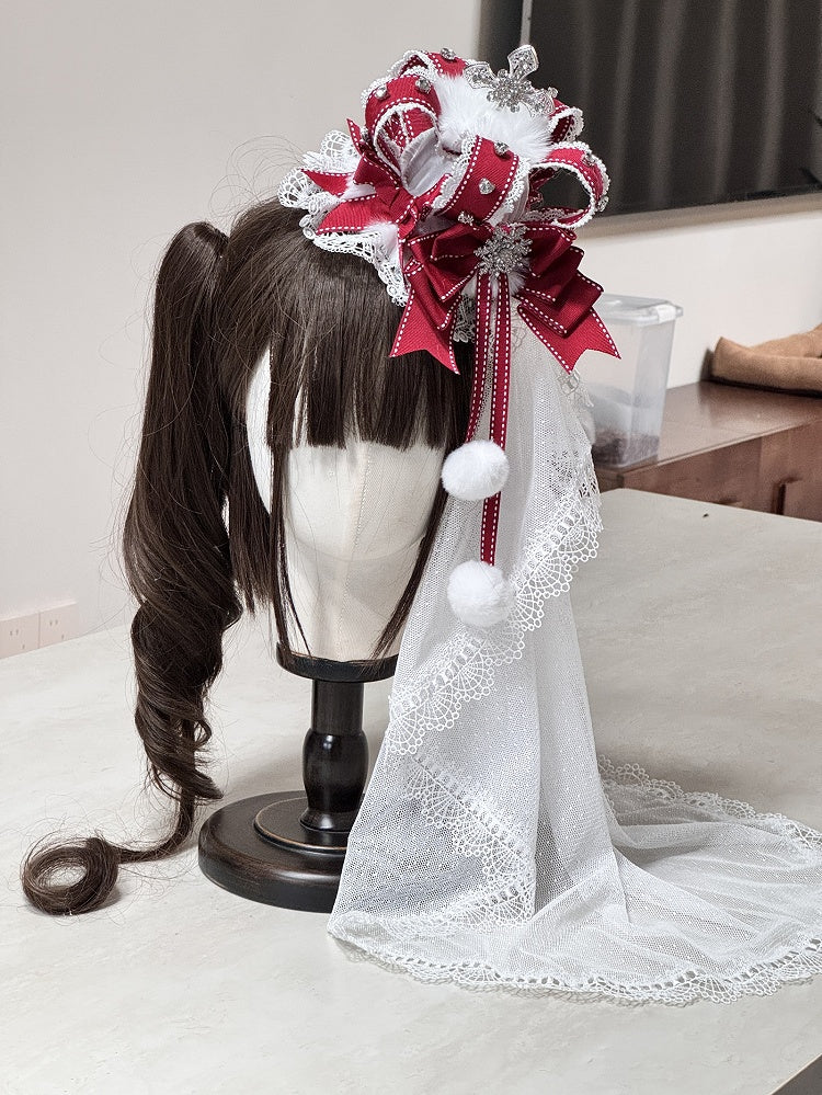 6 with (Pom-Pom Head Mini Veil Color Hat Options Accents) Lace Lolita