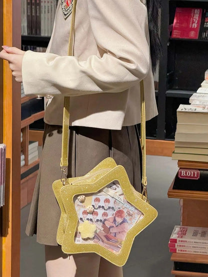 Abnehmbares PU mit Ita-Taschen-Abzeichen, Gold-Set, Charm, sternförmig