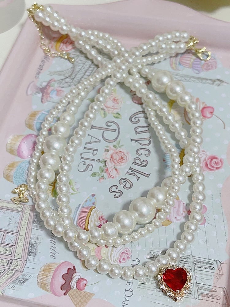 Rhinestone Layered Beaded Necklace - Cheese Cat