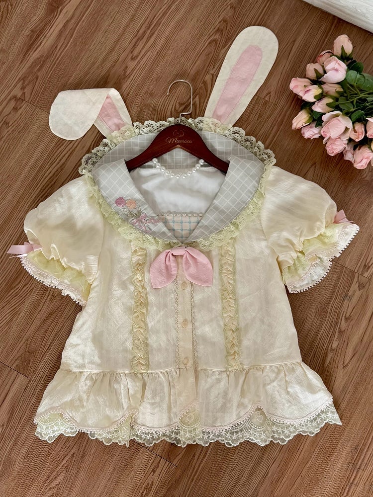 Ohren Bluse Kragen Hase Kurze Ärmel Stickerei Rücken Matrose Tulpe