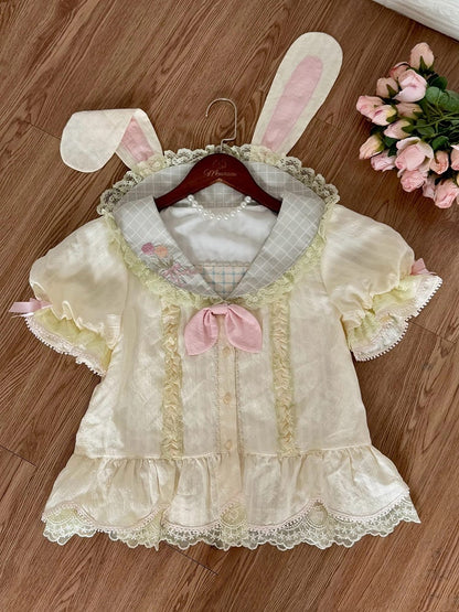 Ohren Bluse Kragen Hase Kurze Ärmel Stickerei Rücken Matrose Tulpe