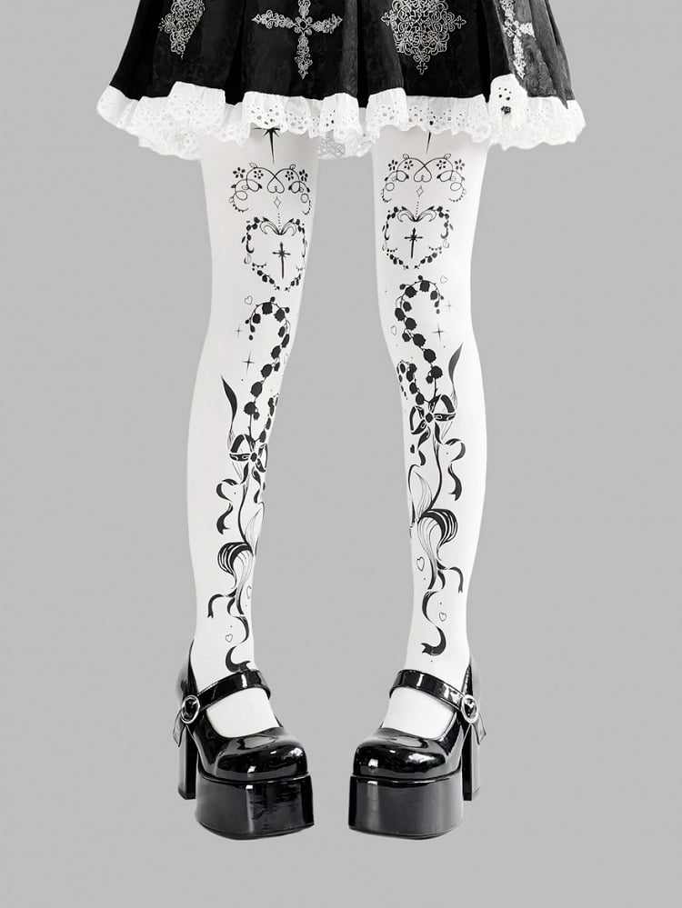Collant blanc imprimé cœur floral noir – Île d'Alcatraz