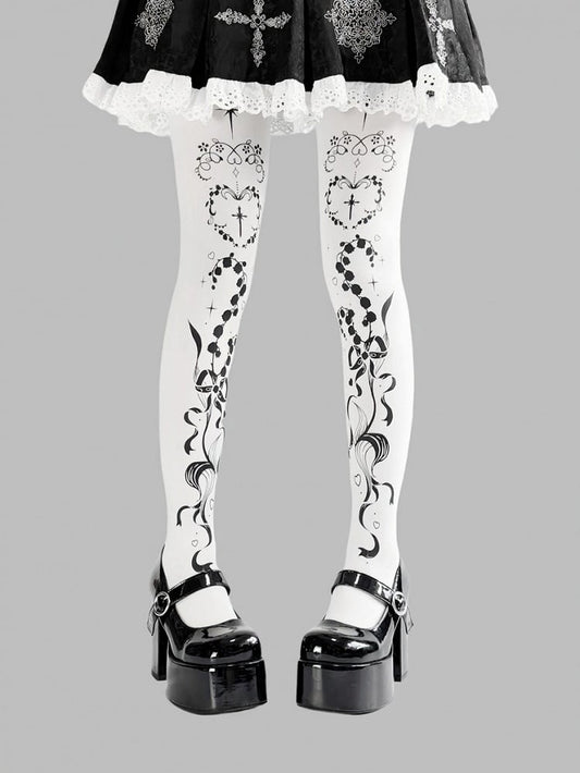 Collant blanc imprimé cœur floral noir – Île d'Alcatraz