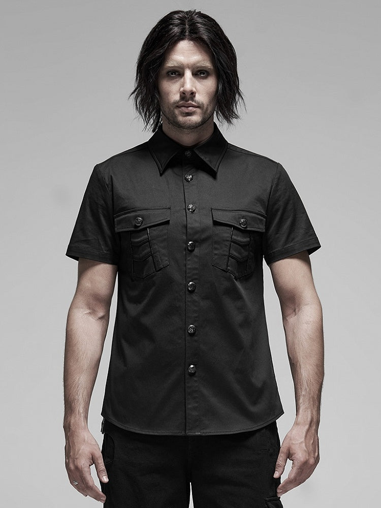Shirt Punk Metal Black Men's Button