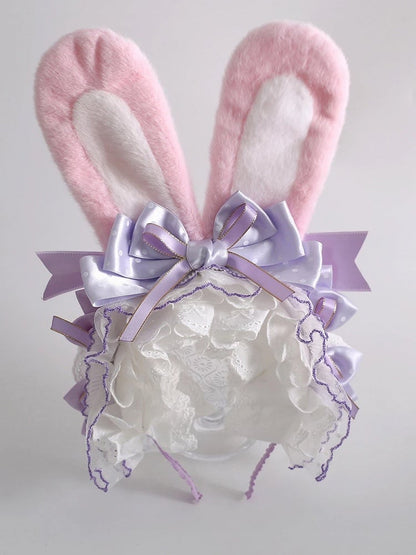 9 Colors Bunny Ear KC - Fluffy Rabbit Ears with Bow & Lace Trim