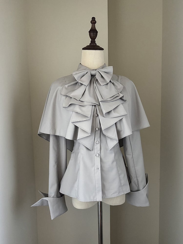 Jabot Gothic Bowtie Shirt Ouji with Cape Gray Design Light Lolita