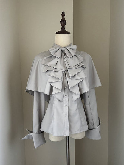 Jabot Gothic Bowtie Shirt Ouji with Cape Gray Design Light Lolita