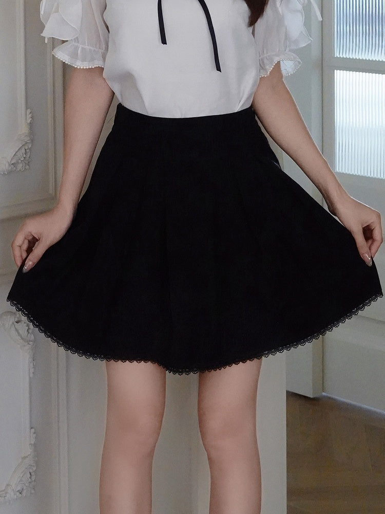 Plus Size Black Seiso-kei Skirt with Lace Accents - Smyster