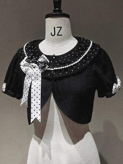 Ebony Polka Dot Collar Knitted Gothic Lolita Cardigan with Bows - Tan Tuan