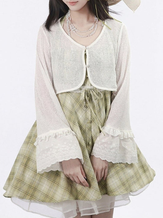 White Flared Sleeve Knit Cropped Top - PINK SAVIOR