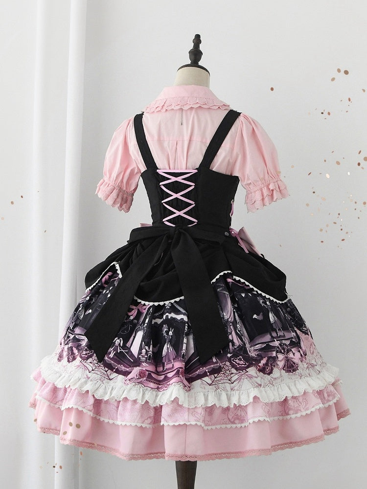 Süßes Lolita-Kleid mit Hasen- und Sargmotiv in Schwarz und Rosa