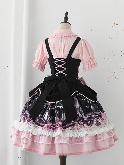 Süßes Lolita-Kleid mit Hasen- und Sargmotiv in Schwarz und Rosa
