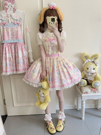 Overall Print Yellow Dress Lolita Sweet Teddy