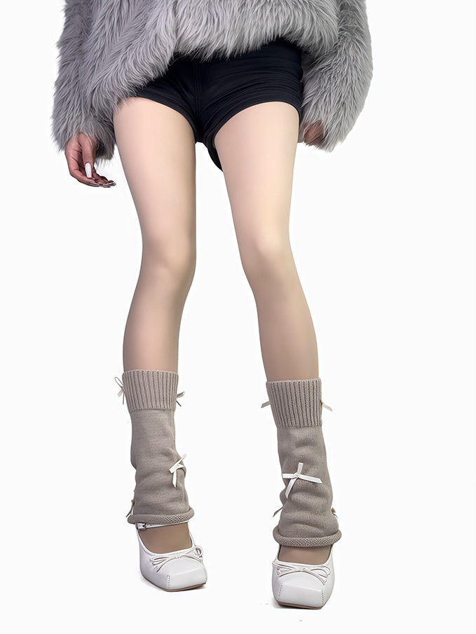 4色のリボン付きレッグウォーマー