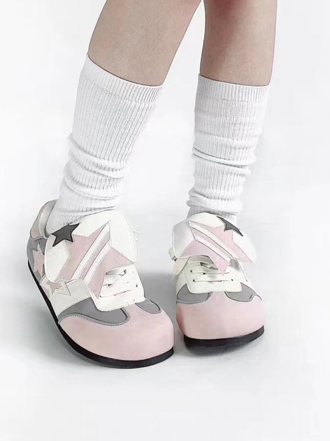 Lacing in Sweet Details Sneakers Lolita Pink with Height Sole 4.5cm Star