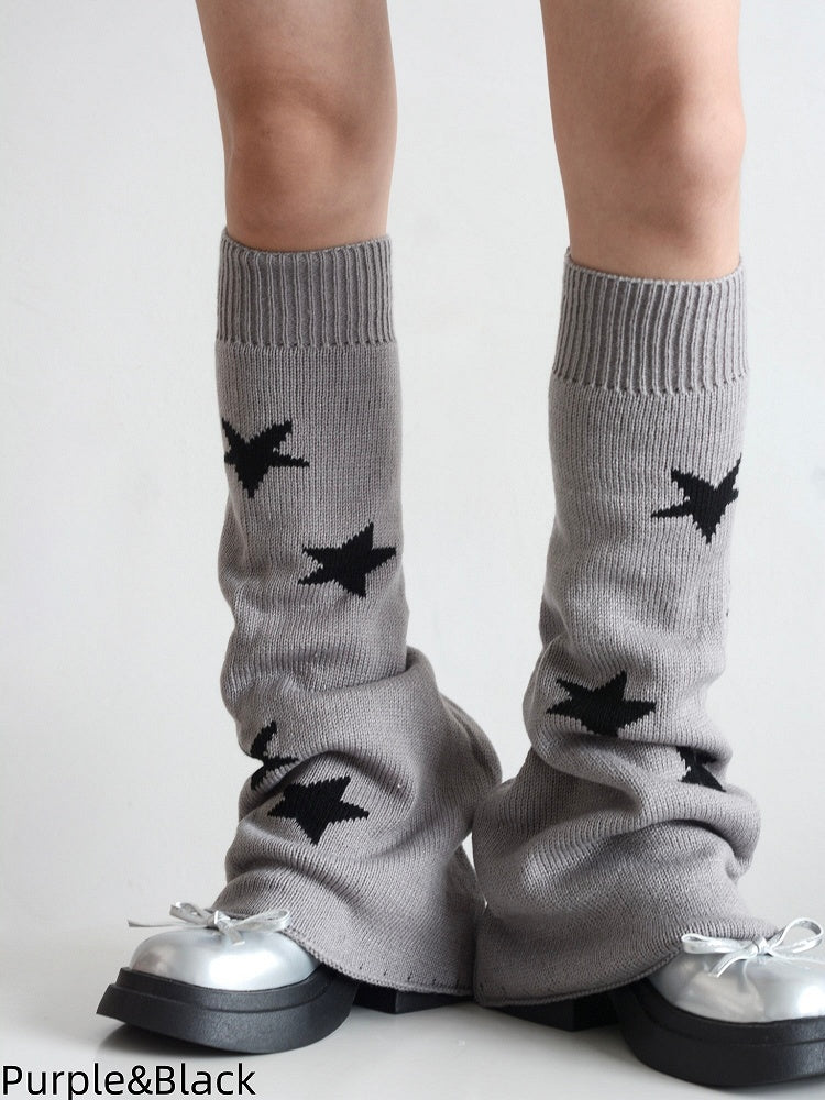 4 Colors Star Pattern Flared Knitted Leg Warmers