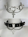 Schnallen Nieten Choker Kreuz Anhänger Schwarz/Weiß Punk Details Design