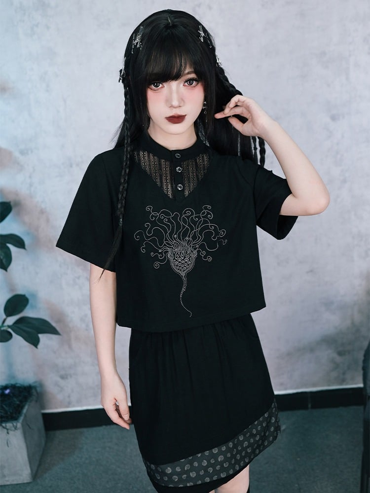 Gothic Asymmetric Layered Patch Skirt with Shell Motif - Quirky Hut