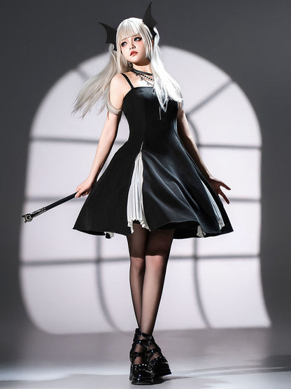 Taille Dünne Schulter Lolita Träger Gothic Fit Slim Kleid Schwarz