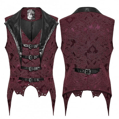 Lapel Jacquard Black Red Gothic Vest Men's