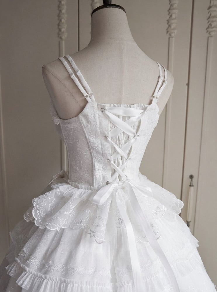 Lace Classic Bow Accents Trim Elegant Boned and Corset Rose White Top Lolita with