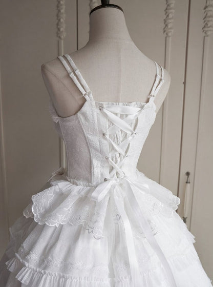 Lace Classic Bow Accents Trim Elegant Boned and Corset Rose White Top Lolita with