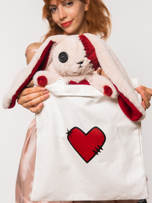 Canvas One-Eyed A with Plush Kawaii Bag White Bunny Guro Red