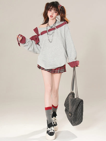 Pattern Plaid Embroidered Pleated Red/Pink Letter Skirt Glamorous