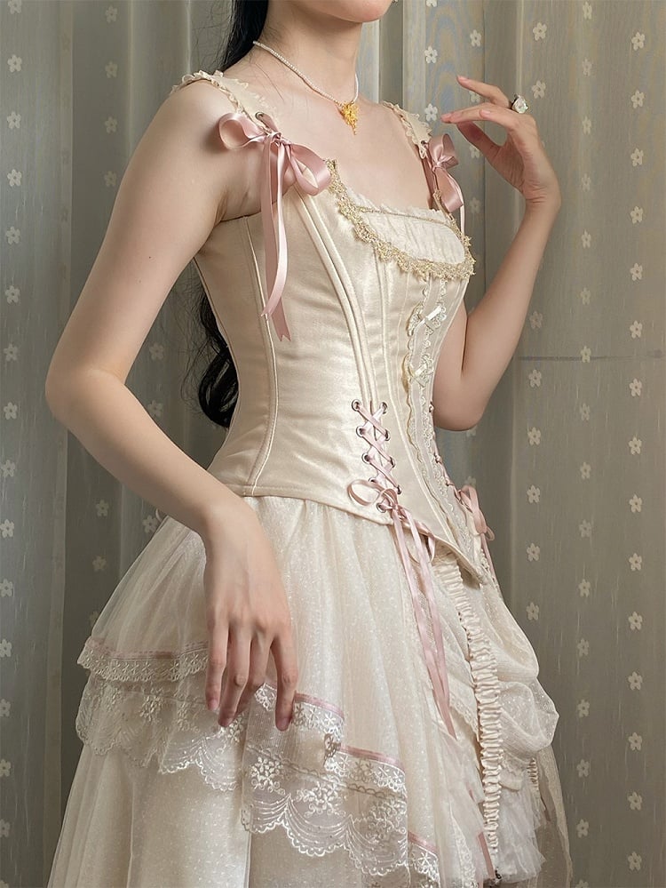 Skirt + Classic Layered Boned High-low Top Lolita Corset Tulle Champagne