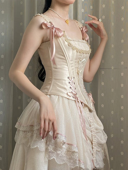 Skirt + Classic Layered Boned High-low Top Lolita Corset Tulle Champagne