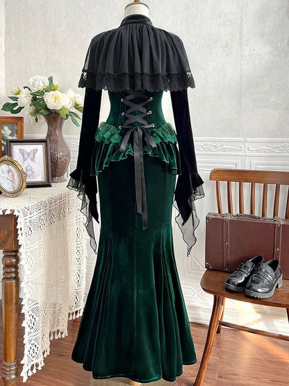 Shrug with Long Green Velvet Dress Forest Dark Mermaid Sleeves