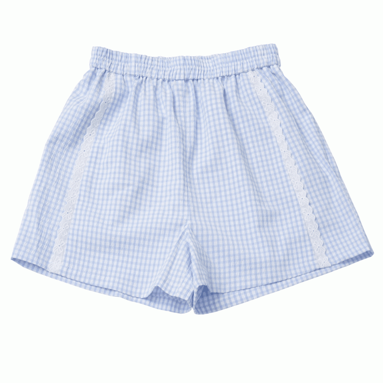 Shorts Blue Waist Elastic Plaid