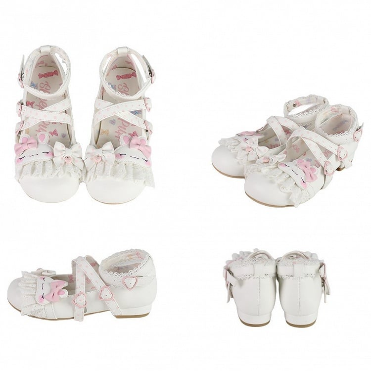 Design Details Pattern Crisscross Lace Applique Shoes Trim Sweet Polka-dot Lolita White Bowknot Bunny