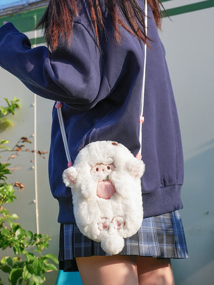 白いかわいい羊の形をしたぬいぐるみのクロスボディバッグ