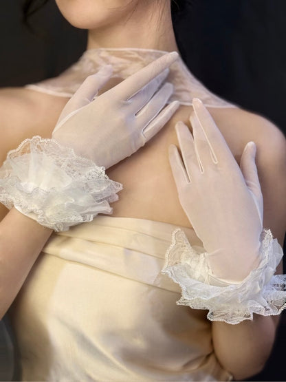 Sheer 23CM/26CM Cuffs Layered Gloves White Lace