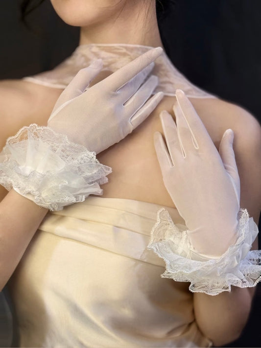 Sheer 23CM/26CM Cuffs Layered Gloves White Lace