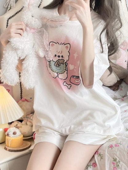 ホワイトパピープリントグラフィックTシャツ