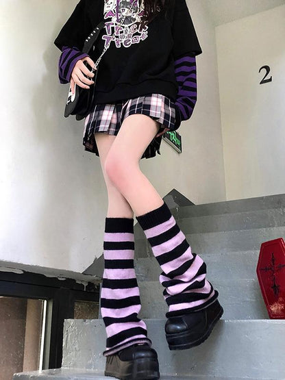 Designed Leg Punk Striped Loose Warmers