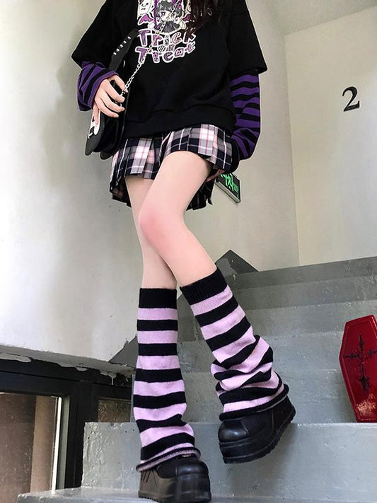 Designed Leg Punk Striped Loose Warmers