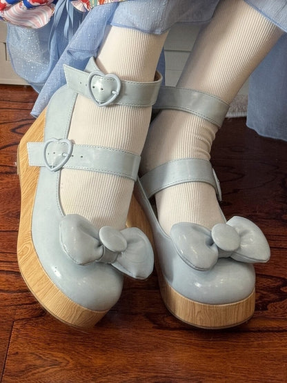 Herz Schuhe Süße Blaue Schnallen Top bei - Bow Lolita Plattform Baby