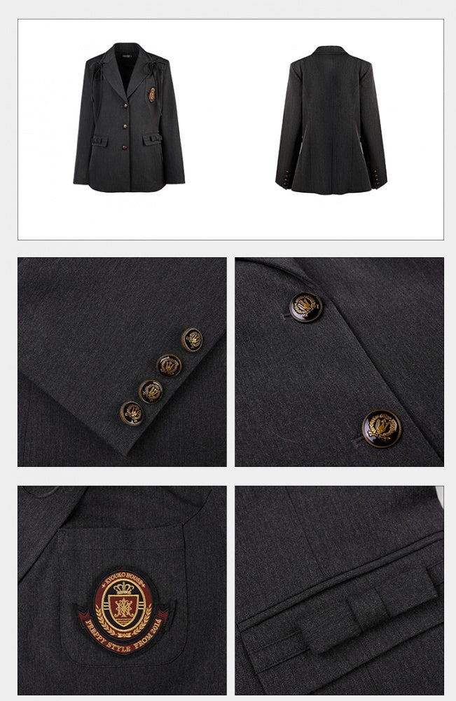 Dunkelgrauer Preppy-Blazer mit Schleifendetails