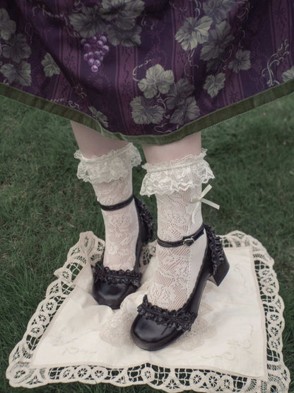 Mary Jane Round Toe Lolita Shoes with Bow and Ruffle in Black - EvilStar