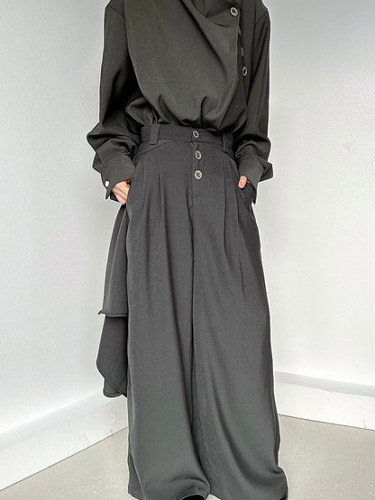 Closure Pockets Grey Ouji Button Slant Pants High-waisted with Lolita