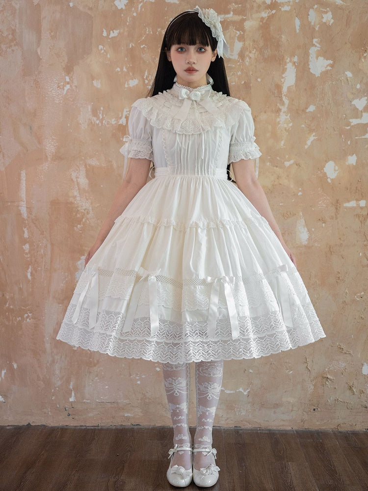All Short Edward Lolita Neck School Old Dress Cotton White Set OP Sleeves