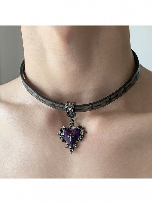Ras du cou gothique Cœur violet - YSHXS